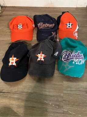 Houston Astros Baseball Cap Lot - Team Logo Caps in Orange, Navy, Black, Teal
